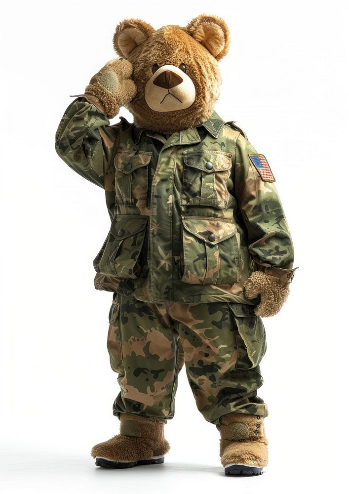 Chubby bear mascot costume military accessories camouflage.