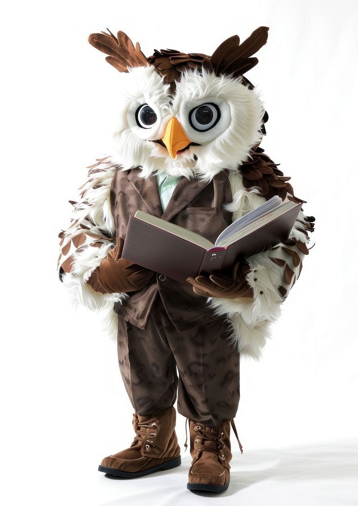 Chubby owl mascot costume person book publication.