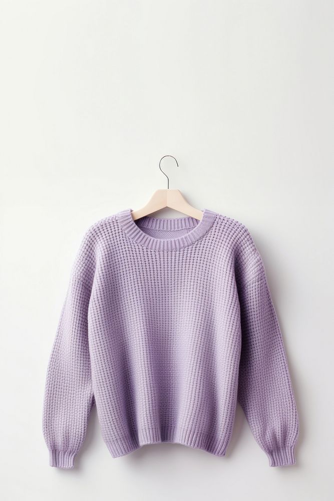 Light pastel lavender sweater sweatshirt white background coathanger.
