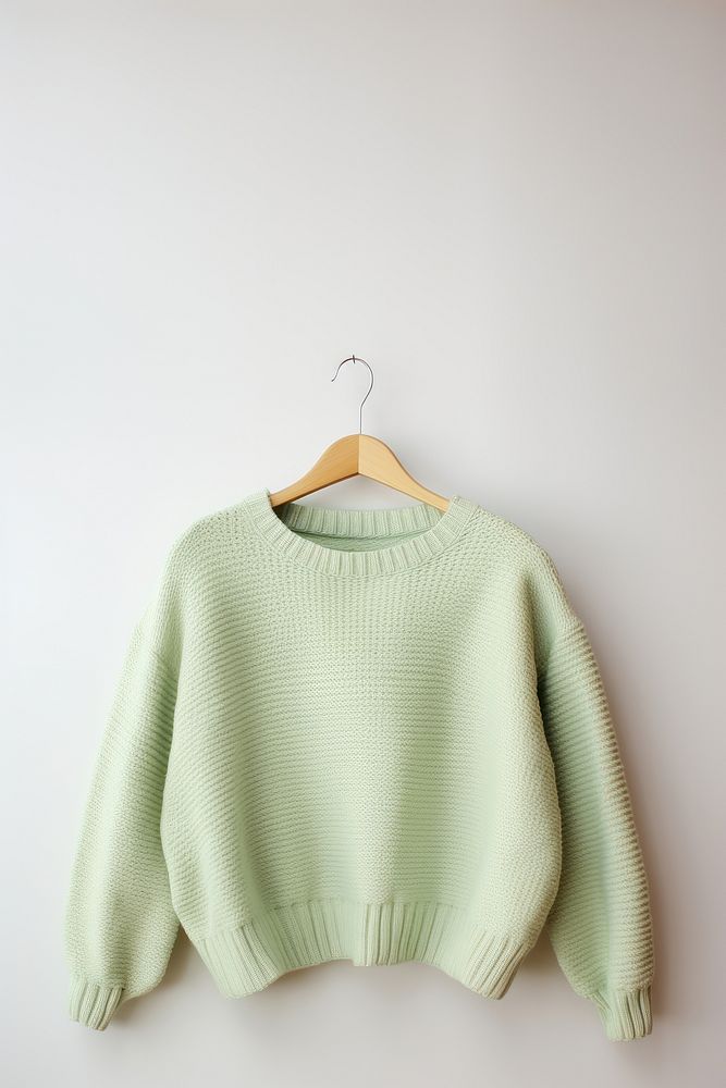 Light yellow pastel green sweater sweatshirt coathanger outerwear.