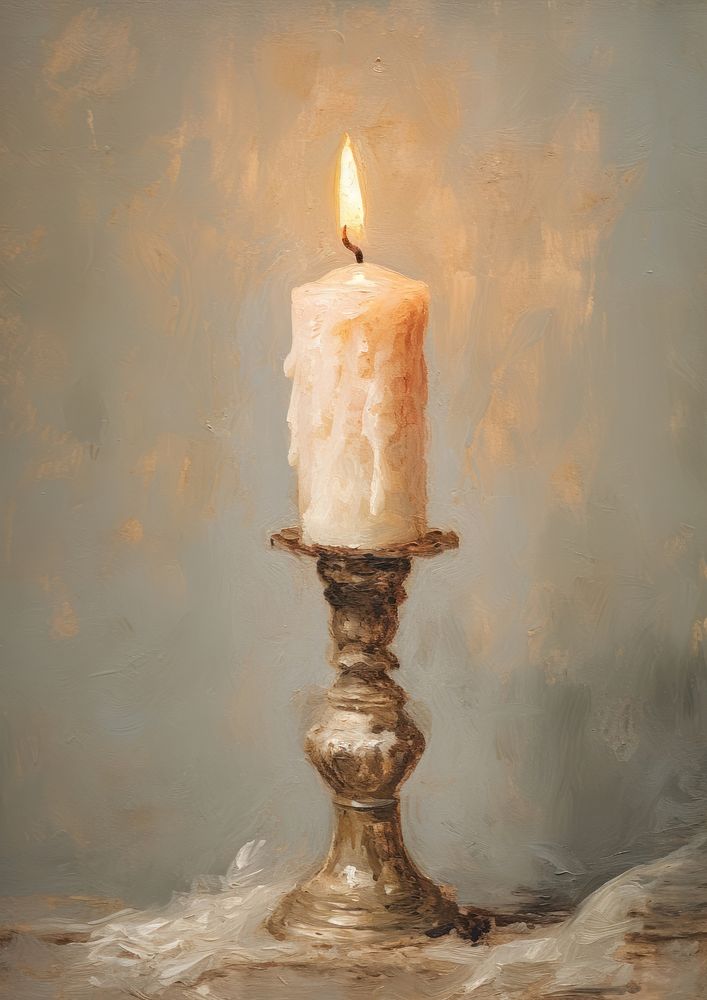 Close up on pale candle painting spirituality candlestick.