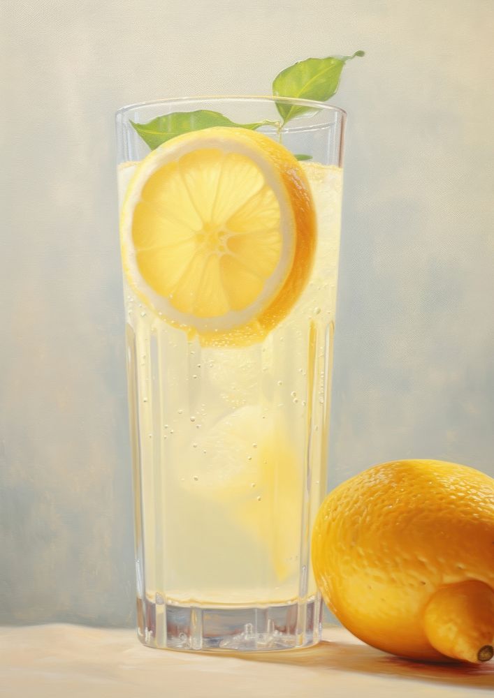 Close up on pale lemon juice lemonade painting fruit.