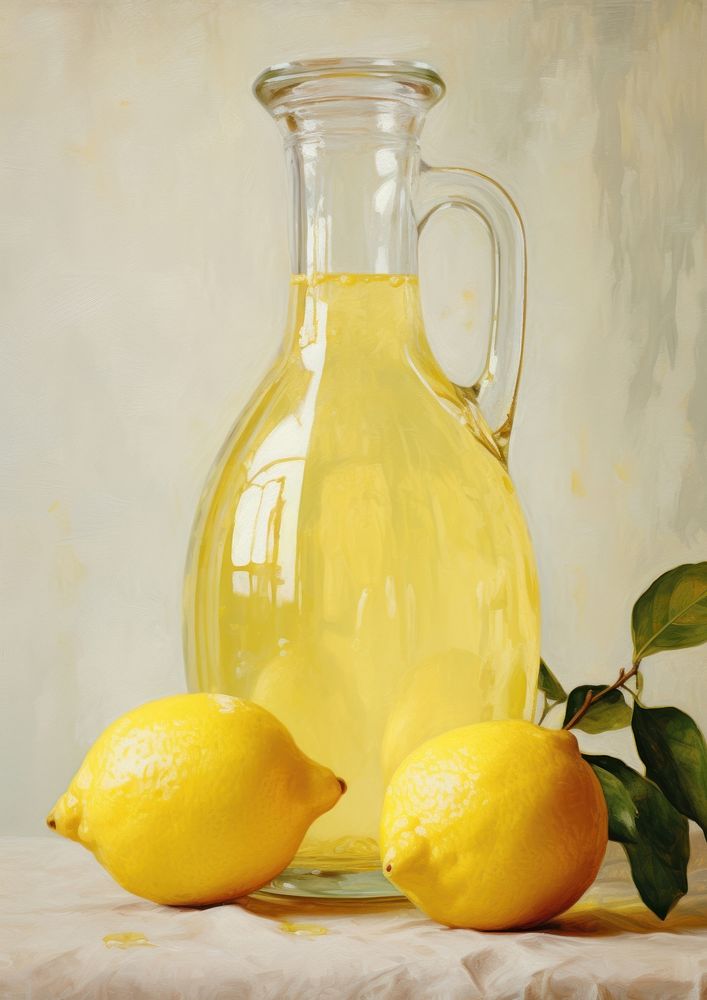 Close up on pale lemon juice painting fruit drink.