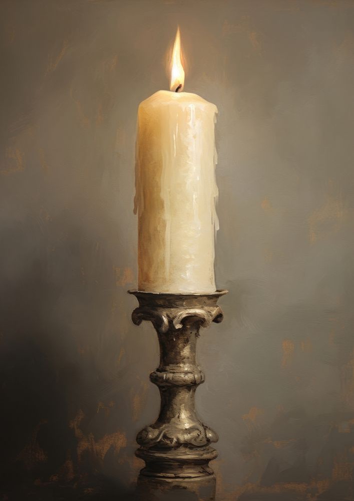 Close up on pale candle spirituality illuminated candlestick.
