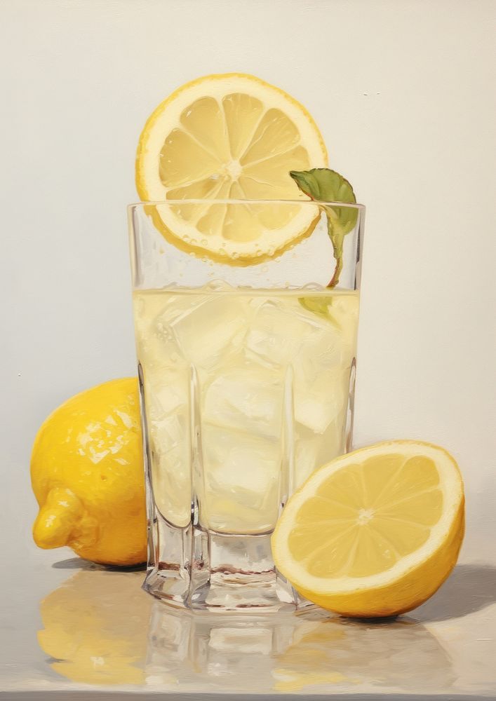 Close up on pale lemon juice lemonade fruit drink.