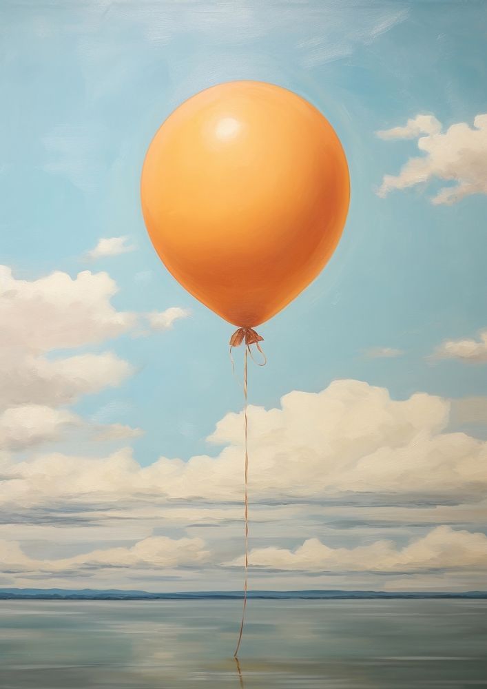 Close up on pale balloon painting cloud blue.