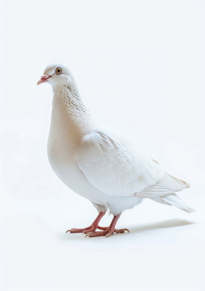 Photo of white pigeon animal bird white background.