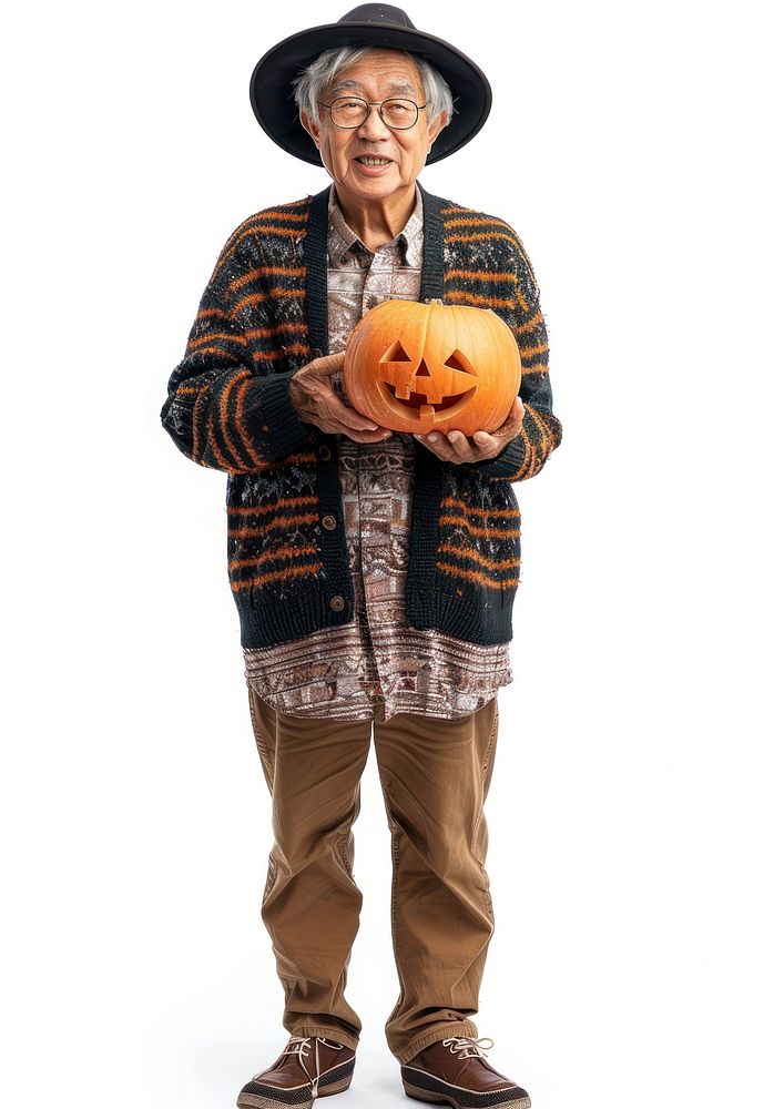 Photo of an elder asian man halloween festival clothing.