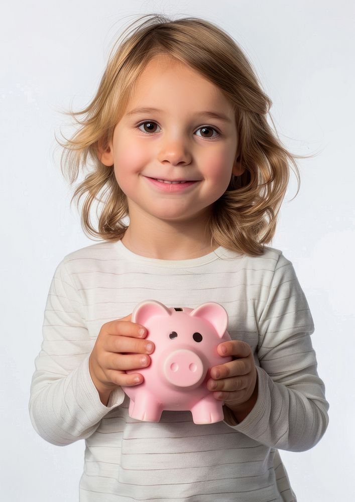 Photo of kid pig holding white background.