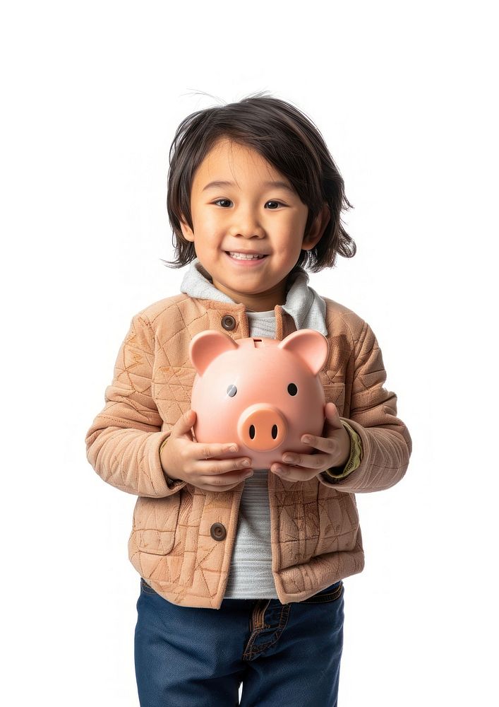 Photo of kid holding white background investment.