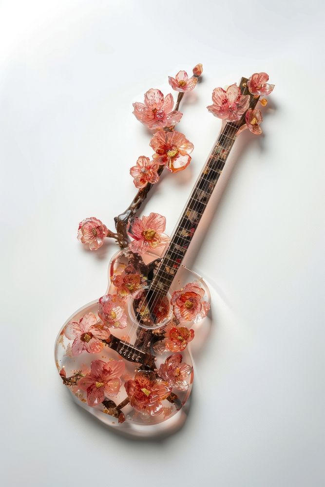 Guitar guitar flower white background.