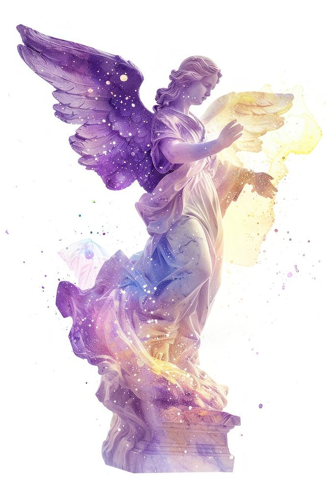 Angel Statue in Watercolor statue purple art.