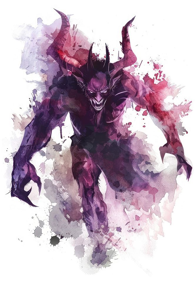 Devil Statue in Watercolor purple art electronics.