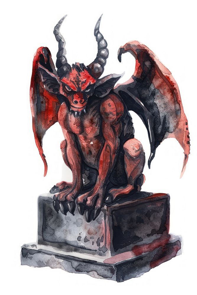 Devil Statue in Watercolor statue sculpture art.