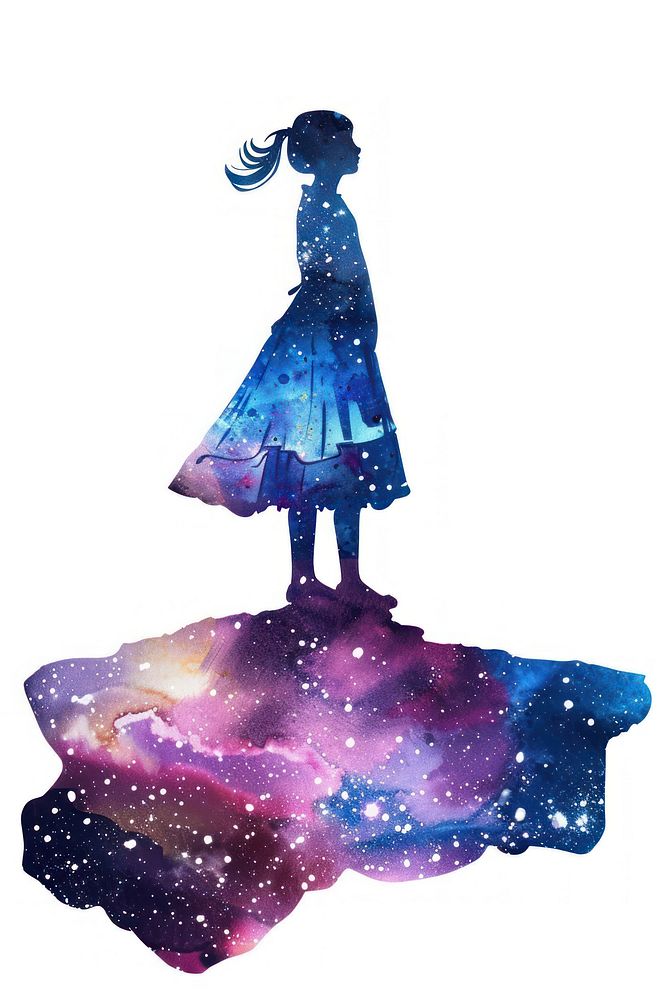 Girl Statue in Watercolor galaxy white background constellation.