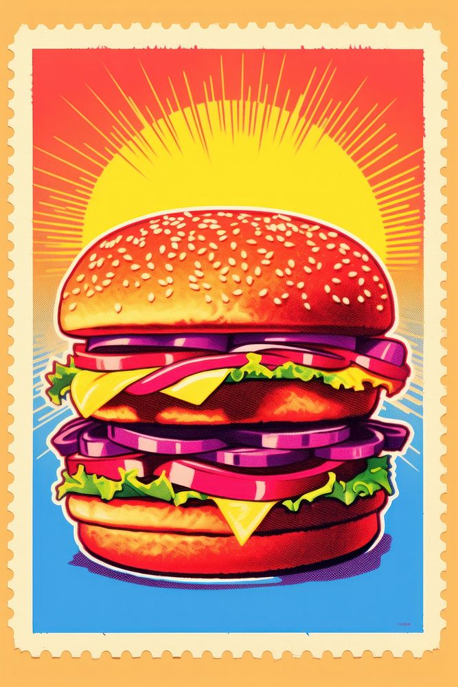 Burger Risograph burger food advertisement.