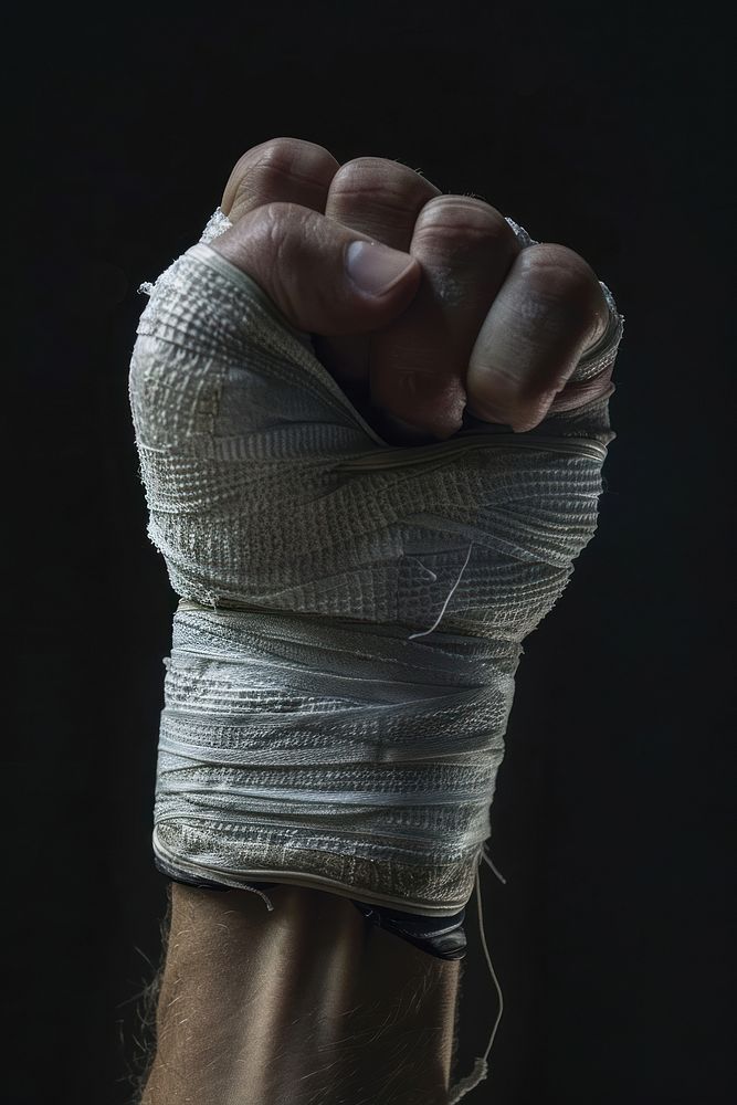 Boxing hand wraps finger strength darkness.