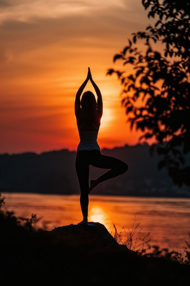Yoga silhouette sports woman.