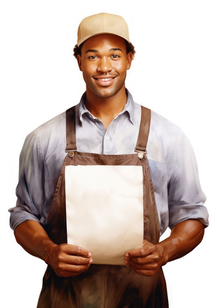 African american barista person cardboard clothing.