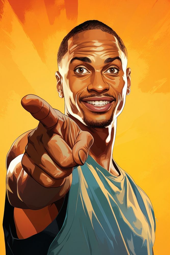Basketball player pointing finger proudly standing portrait adult art.