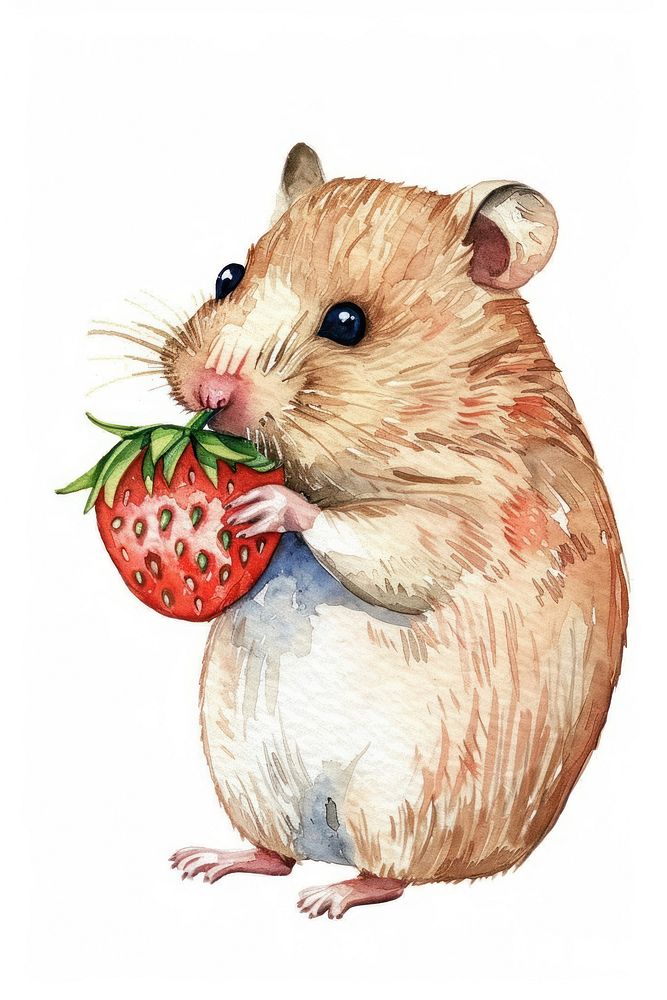Hamster eating strawberry rat rodent animal.