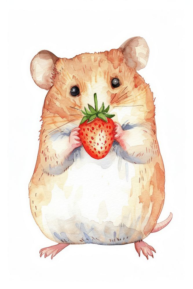 Hamster eating strawberry rodent animal mammal.