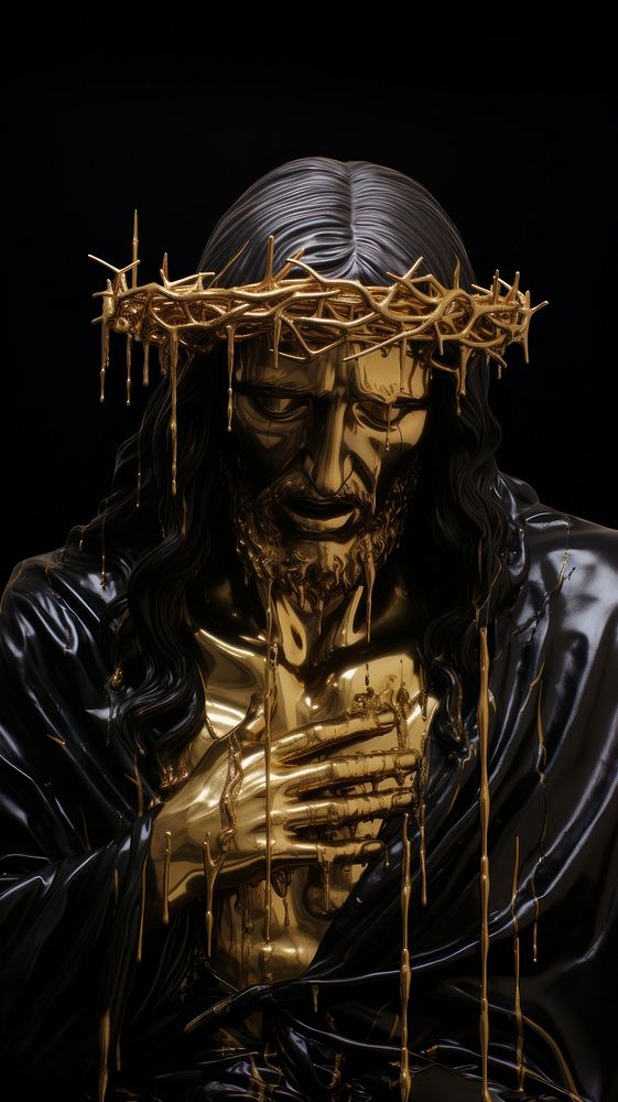Jesus christ Crying gold sculpture person symbol.