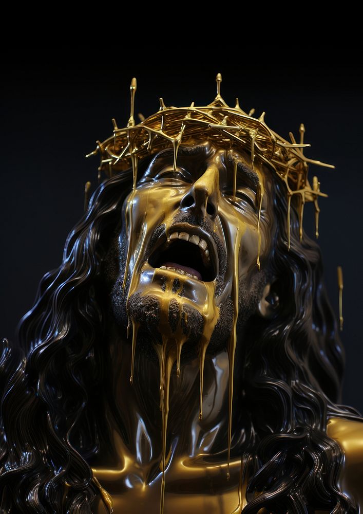 Jesus christ Crying gold sculpture bronze person.