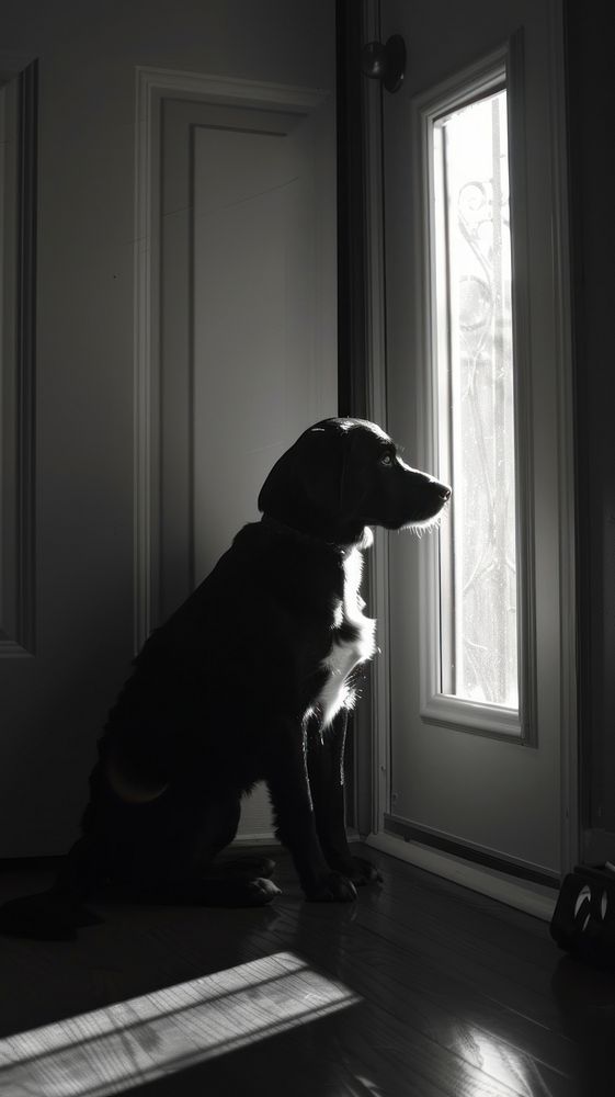 Dog sitting waiting at home silhouette mammal animal.