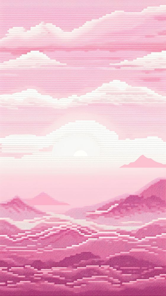Cross stitch pink sky painting outdoors nature.