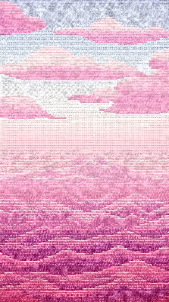 Cross stitch pink sky texture shoreline painting.