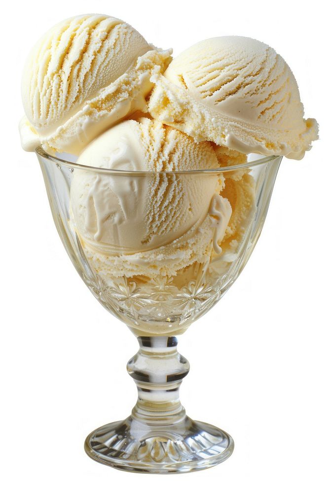 Vanilla ice cream scoops vanilla dessert sundae.