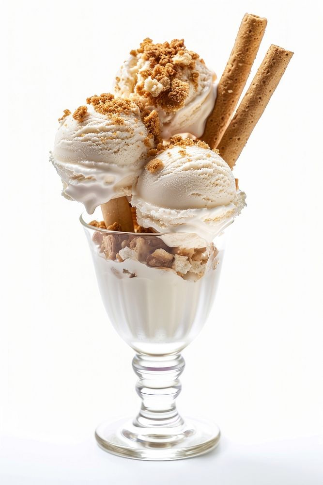 Vanilla ice cream scoops served sundae dessert vanilla.