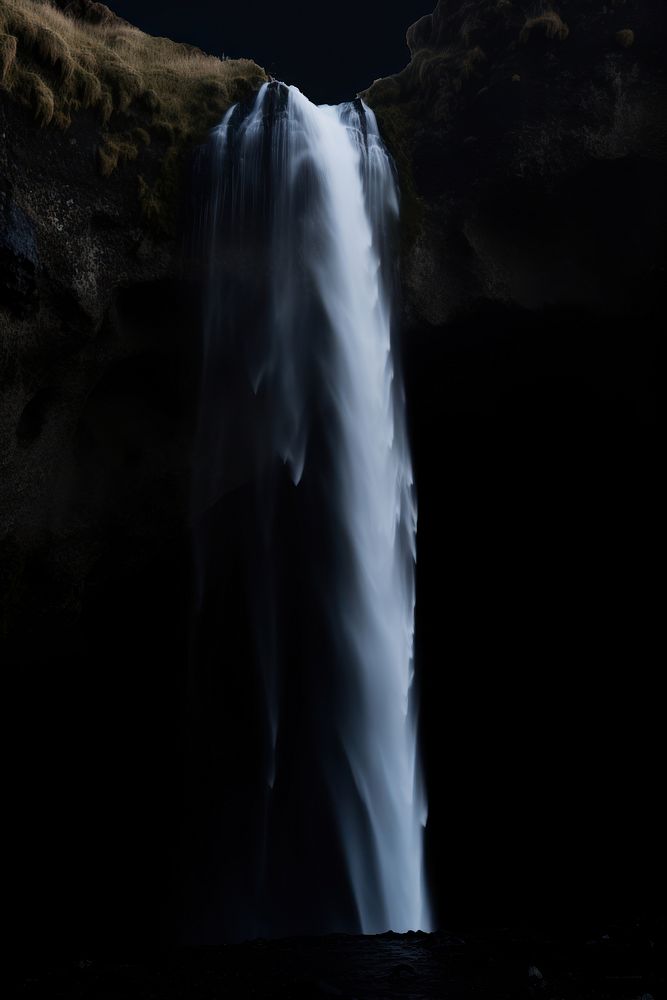 Waterfall outdoors nature black background.