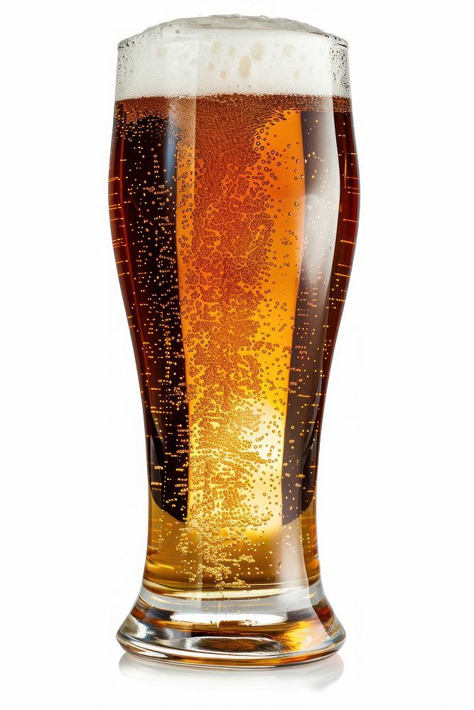 Beer drink lager glass white background.