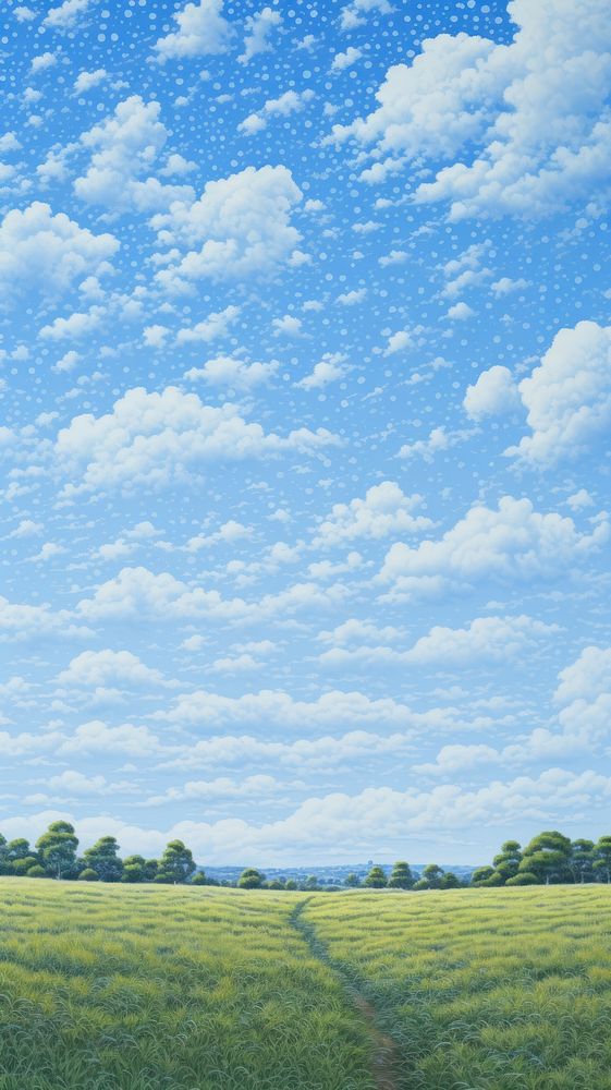 Illustration of a sky landscape countryside vegetation.
