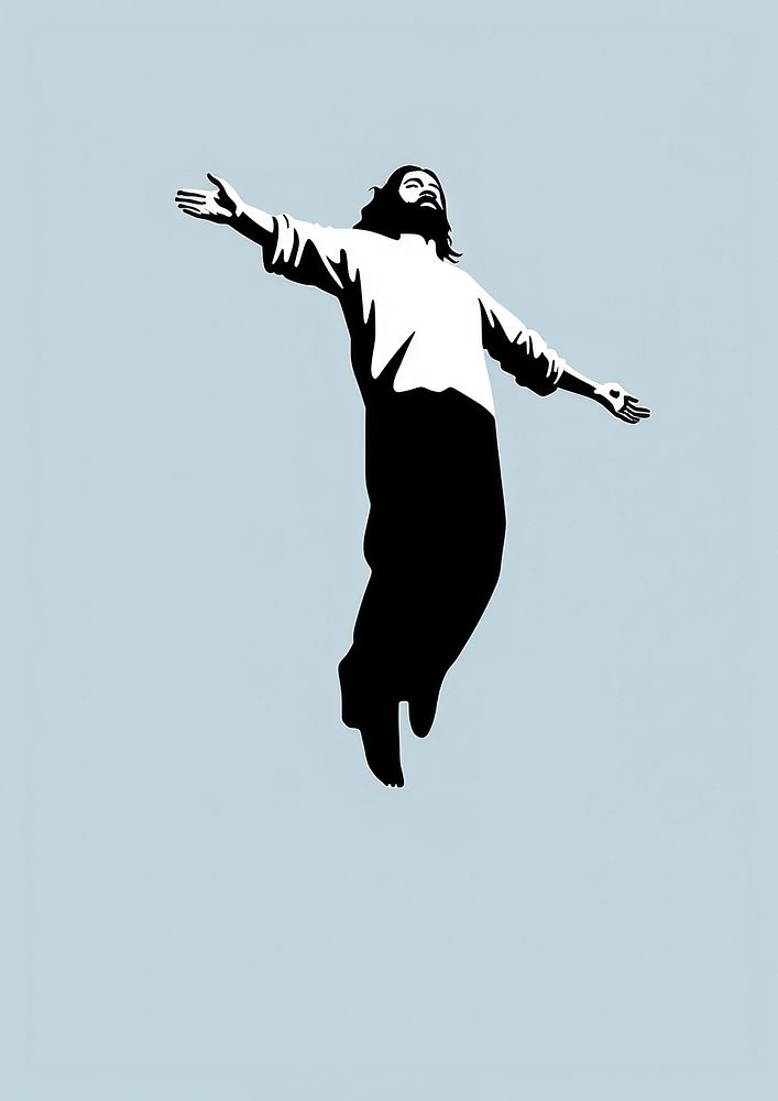 Jesus christ floating on air silhouette clothing stencil.