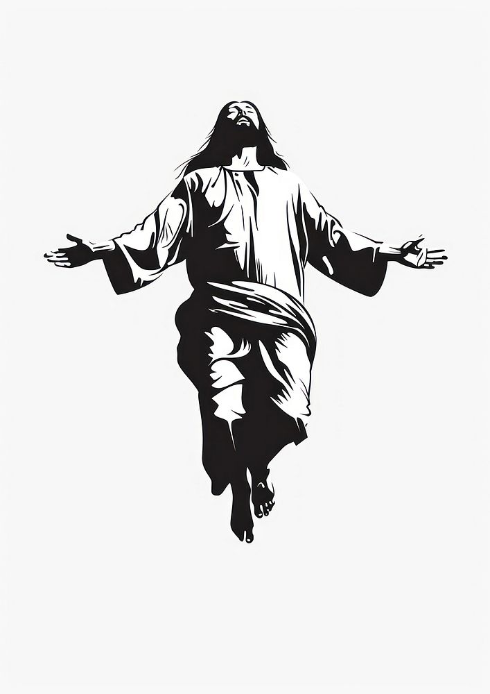 Jesus christ floating on air stencil female person.
