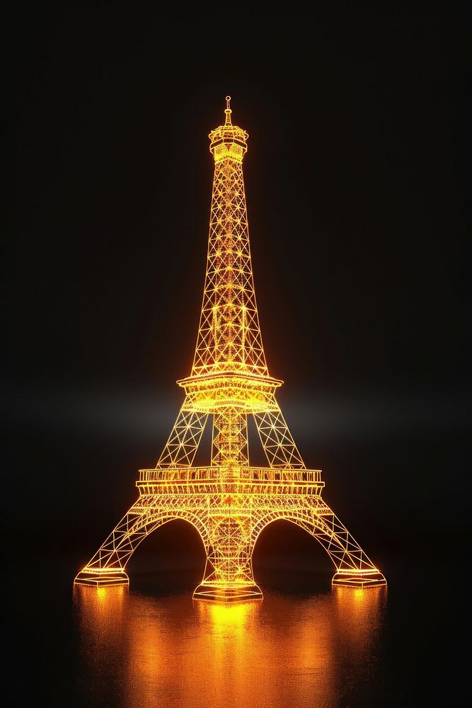 Eiffel tower architecture landmark glowing.