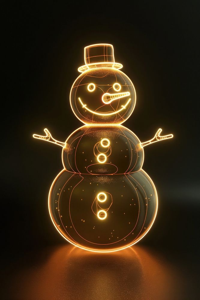Snowman glowing black background anthropomorphic.