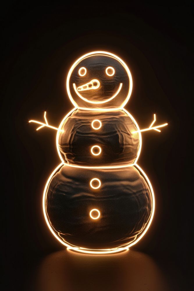 Snowman glowing light night.
