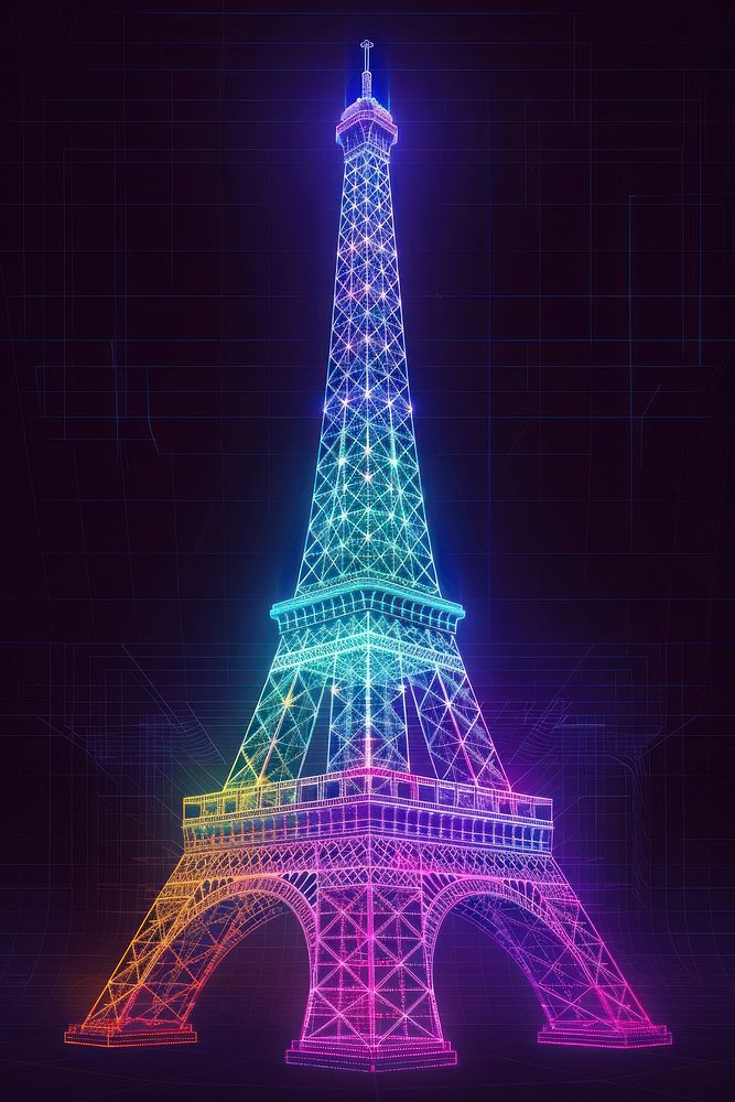 Eiffel tower architecture landmark neon.