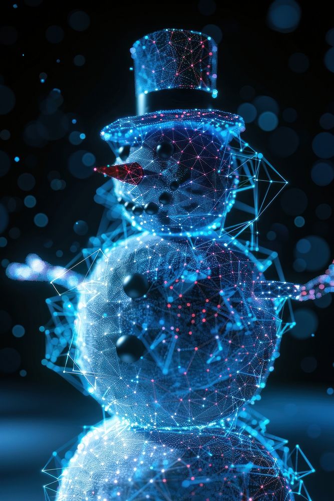 Snowman futuristic glowing winter.