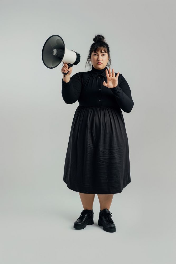Woman holding megaphone portrait dress adult.
