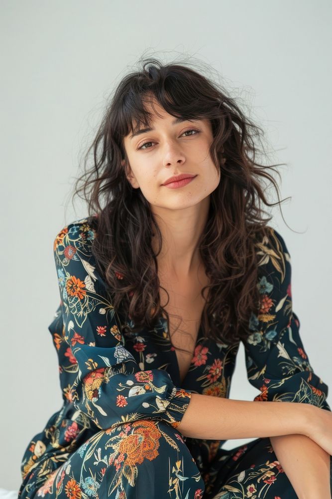Portrait woman in studio portrait blouse dress.