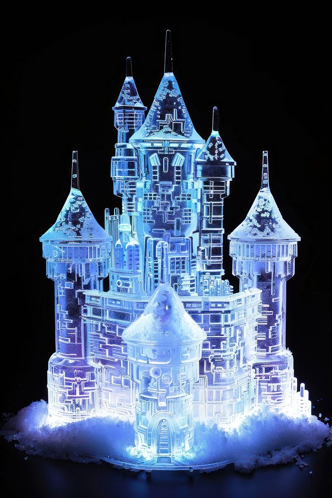 Snow castle architecture building black background.