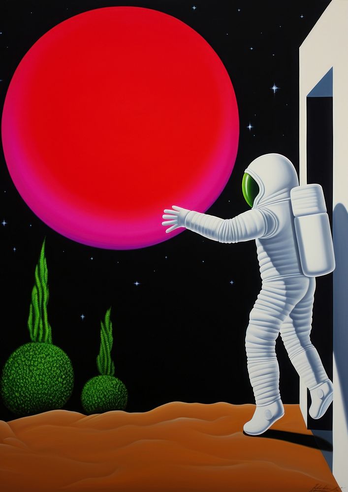 Illustration of a astronaut painting plant art.
