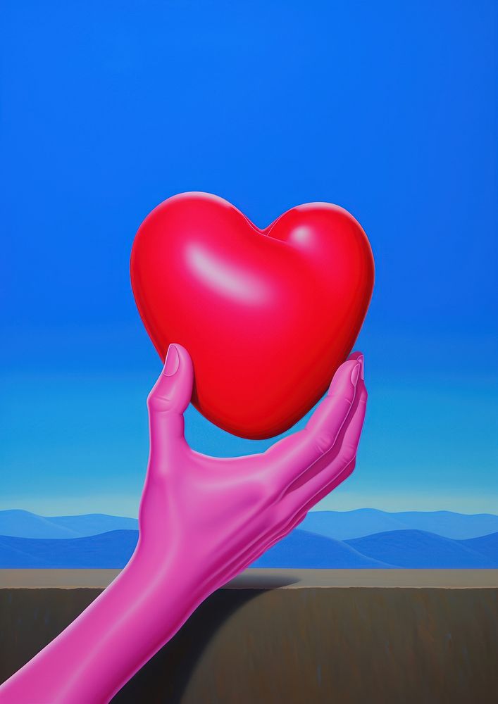 Hand holding heart balloon symbol love heart symbol.