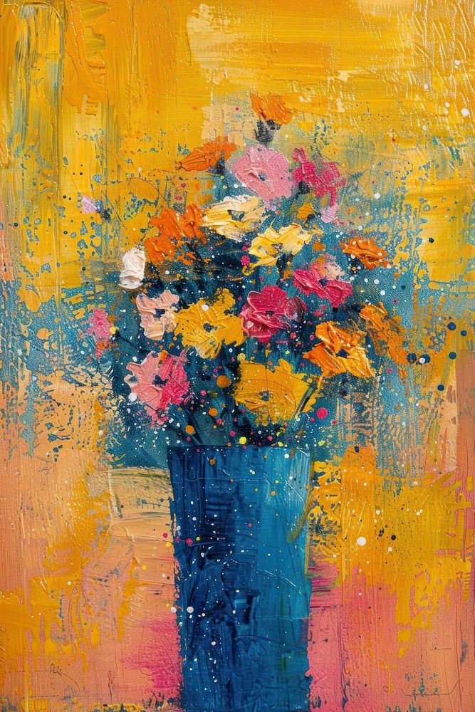 Flowers vase painting art blossom.