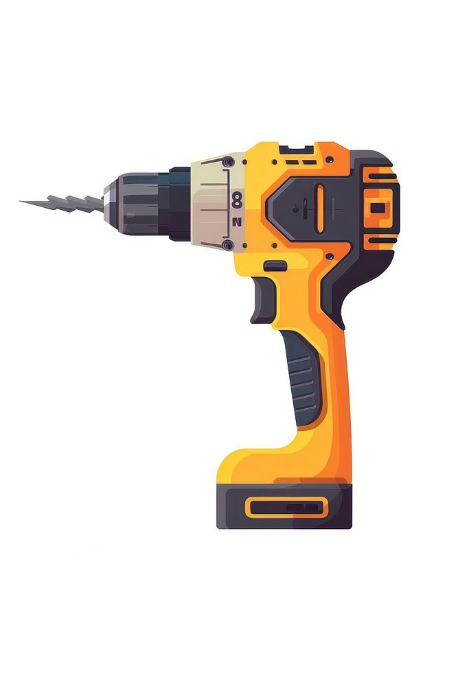 Flat illustration drill tool white background equipment.